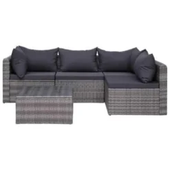 VidaXL 5-delige Loungeset Met Kussens Poly Rattan Grijs