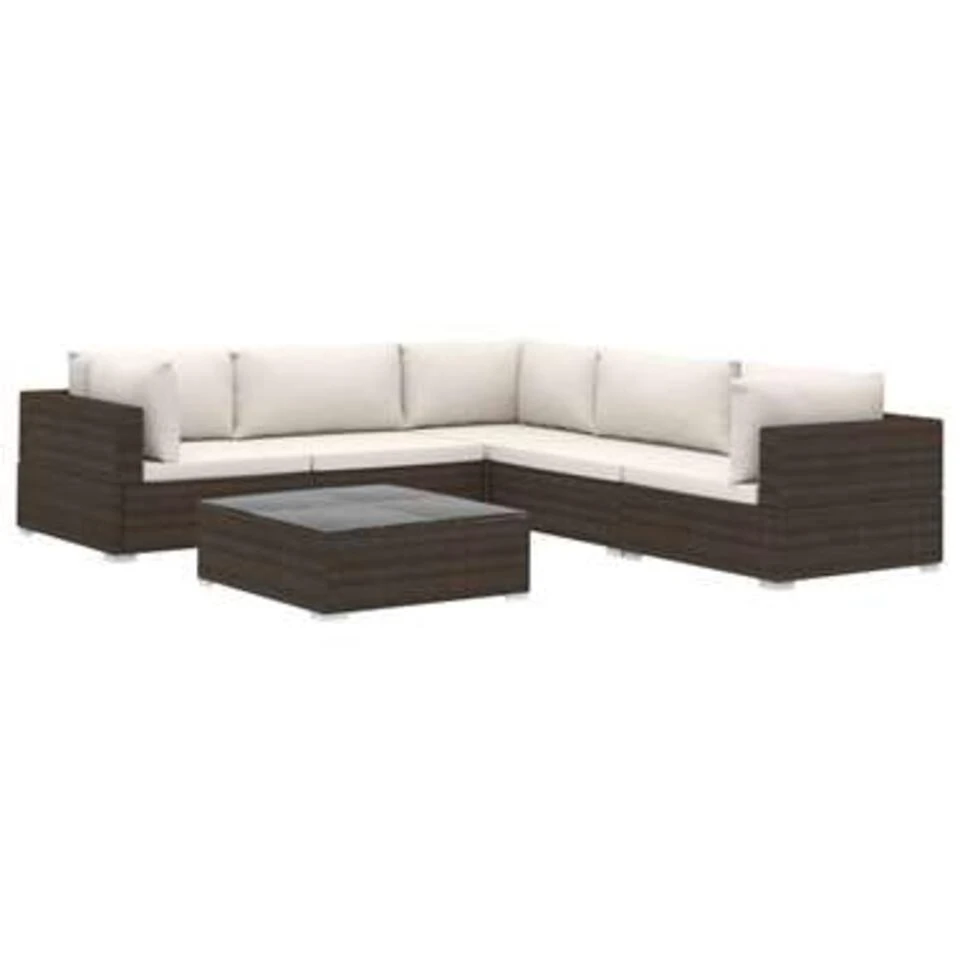 VidaXL 6-delige Loungeset Met Kussens Poly Rattan Bruin 1 VidaXL 6-delige Loungeset Met Kussens Poly Rattan Bruin