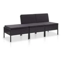 VidaXL 3-delige Loungeset Met Kussens Poly Rattan Zwart
