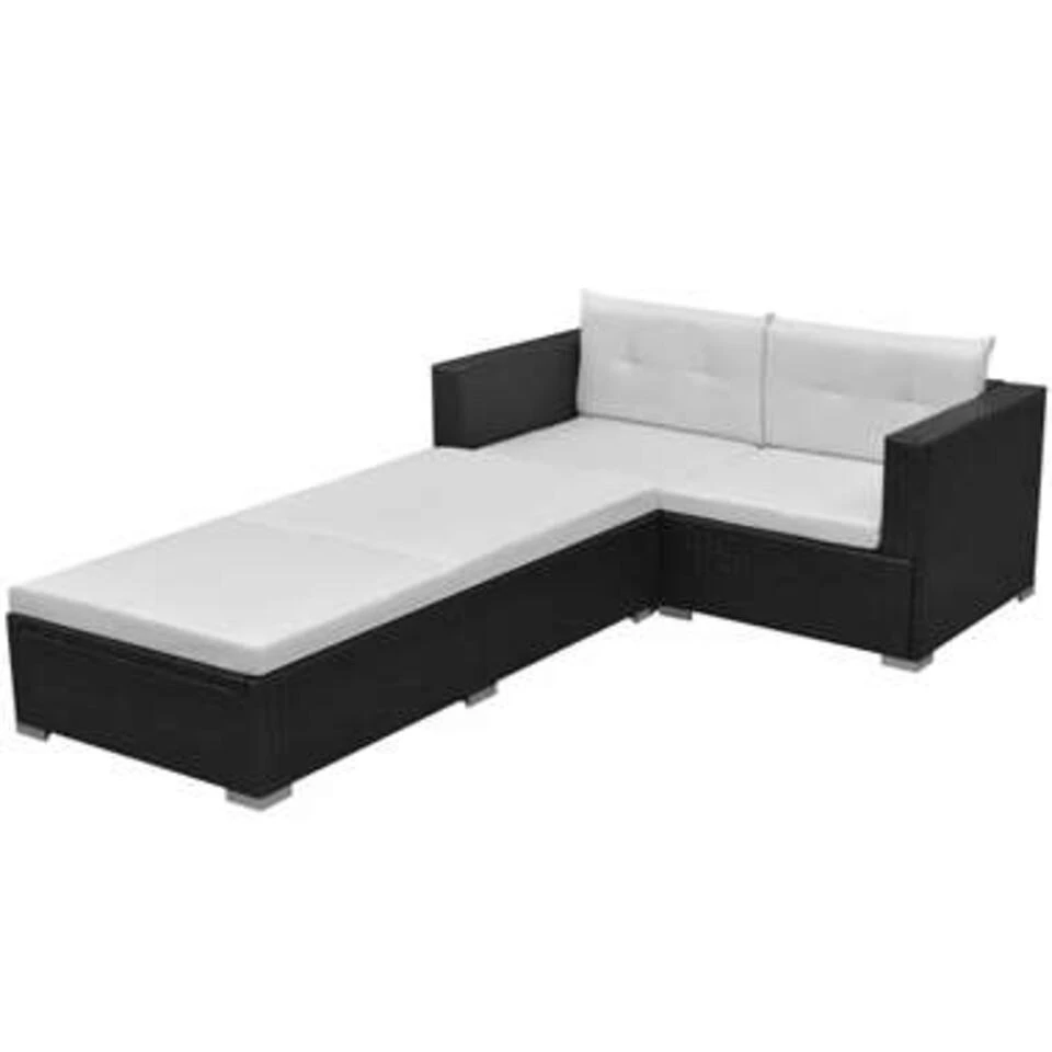 VidaXL 3-delige Loungeset Met Kussens Poly Rattan Zwart 1 VidaXL 3-delige Loungeset Met Kussens Poly Rattan Zwart