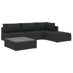 VidaXL 5-delige Loungeset Met Kussens Poly Rattan Zwart