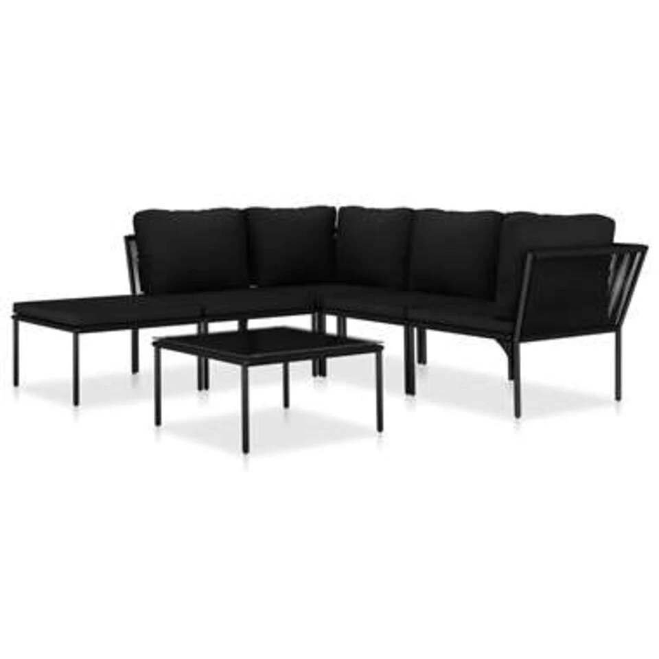 VidaXL 6-delige Loungeset Met Kussens PVC Zwart 1 VidaXL 6-delige Loungeset Met Kussens PVC Zwart