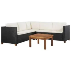 VidaXL 4-delige Loungeset Met Kussens Poly Rattan Zwart 124x65x62 Cm