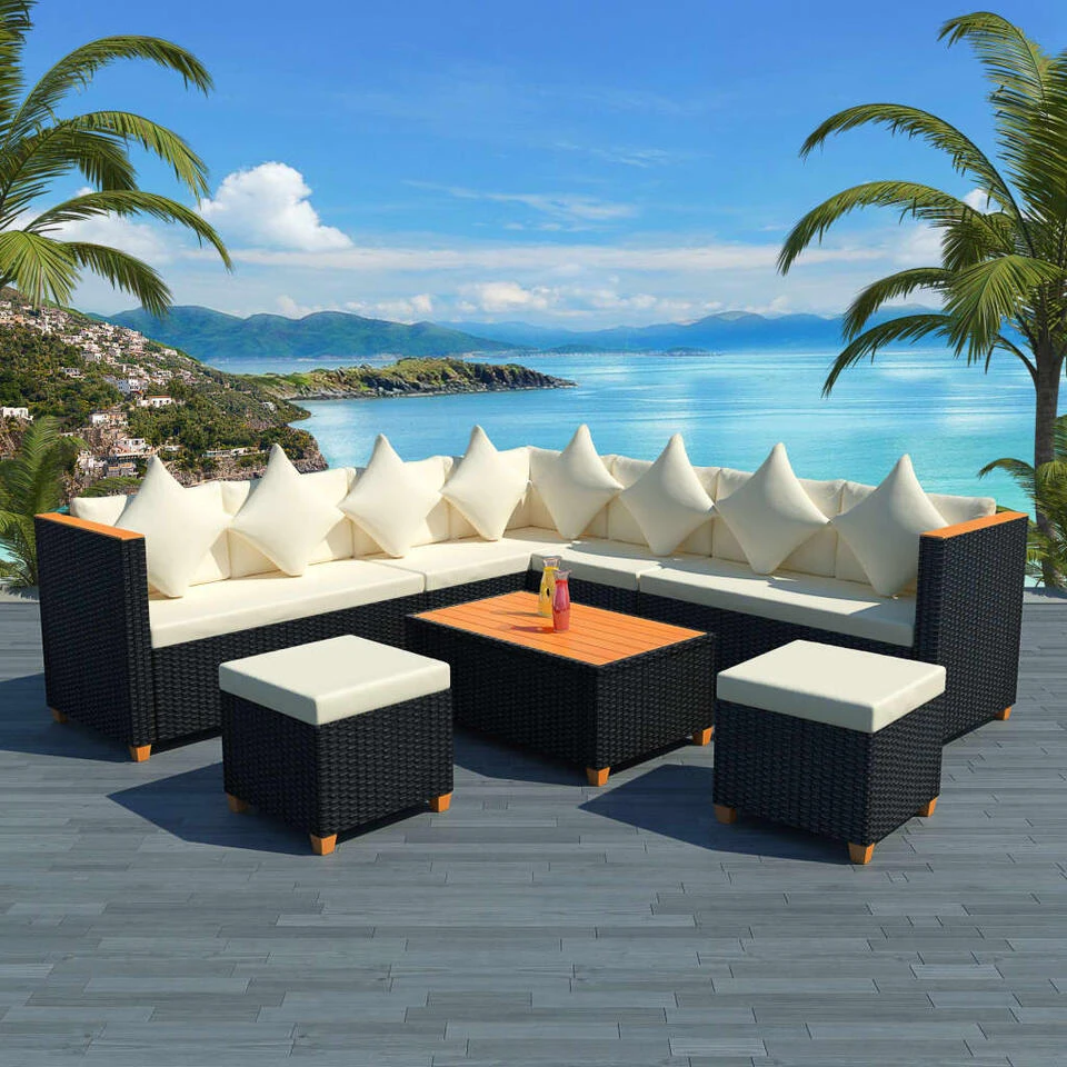 VidaXL 7-delige Loungeset Met Kussens Poly Rattan Zwart 2 VidaXL 7-delige Loungeset Met Kussens Poly Rattan Zwart - Afbeelding 2