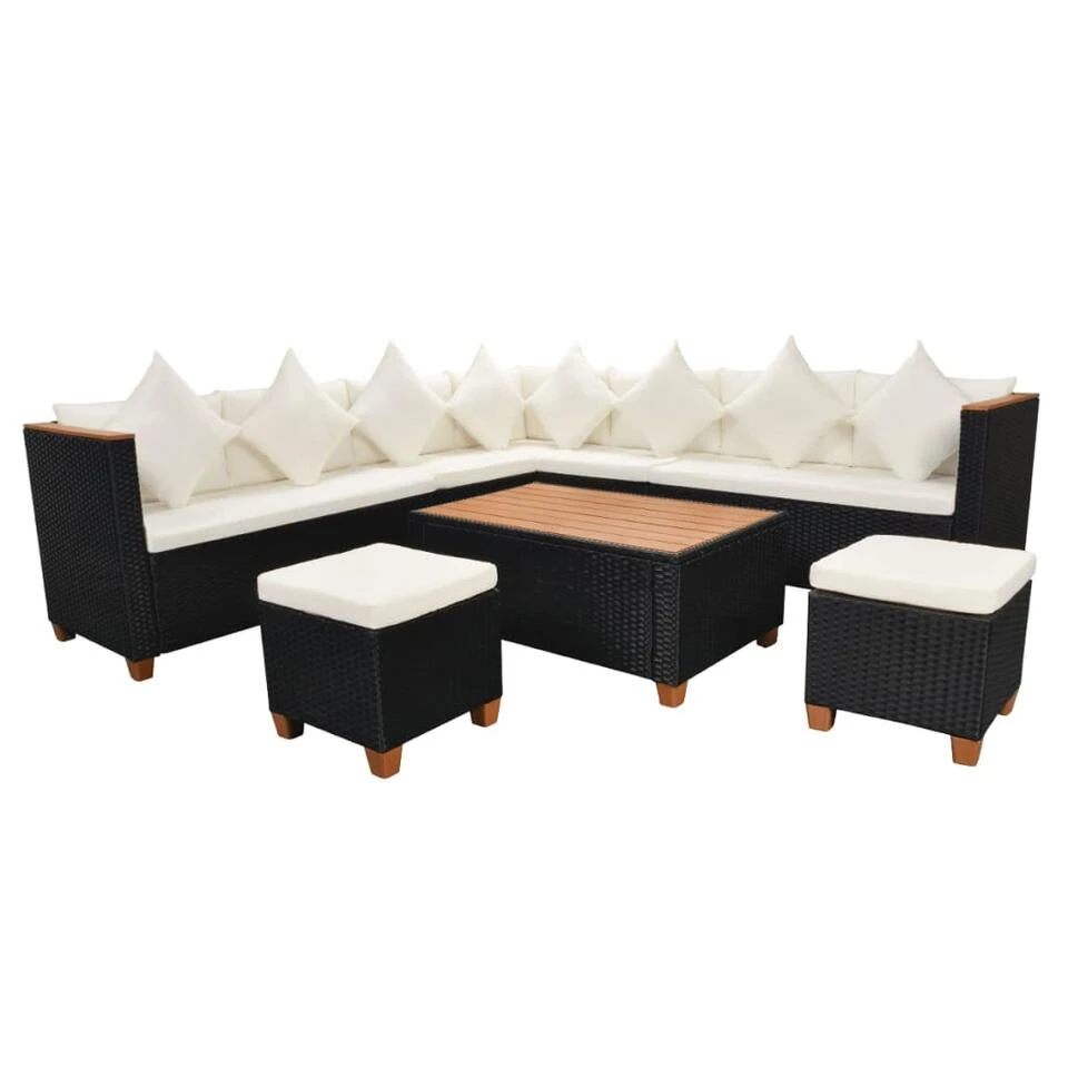 VidaXL 7-delige Loungeset Met Kussens Poly Rattan Zwart 3 VidaXL 7-delige Loungeset Met Kussens Poly Rattan Zwart - Afbeelding 3