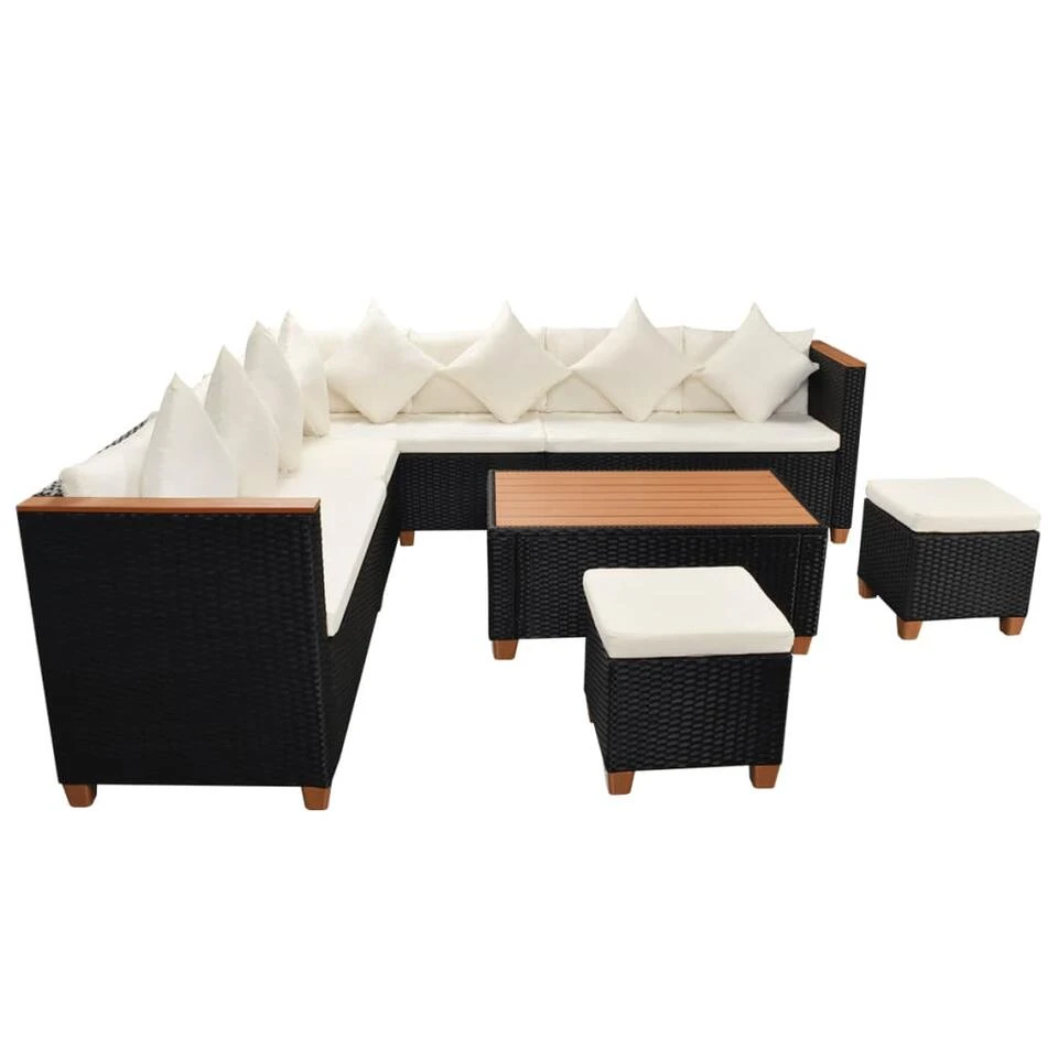 VidaXL 7-delige Loungeset Met Kussens Poly Rattan Zwart 4 VidaXL 7-delige Loungeset Met Kussens Poly Rattan Zwart - Afbeelding 4