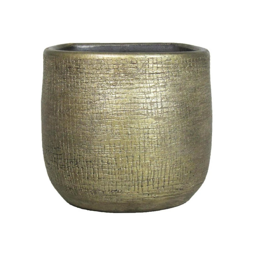 Hangende Bloempot/plantenpot Van Keramiek In Het Industrieel Goud D16 En H14 Cm 1 Hangende Bloempot/plantenpot Van Keramiek In Het Industrieel Goud D16 En H14 Cm
