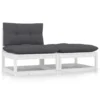 VidaXL 2-delige Loungeset Met Kussens Massief Grenenhout Wit