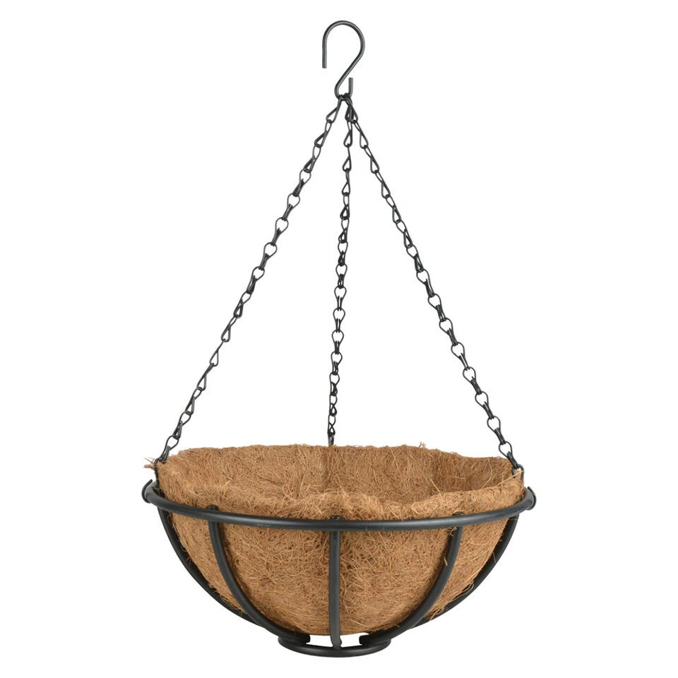 Esschert Design Hanging Basket - Metaal - Zwart - Met Inlegvel - 30 Cm 1 Esschert Design Hanging Basket - Metaal - Zwart - Met Inlegvel - 30 Cm