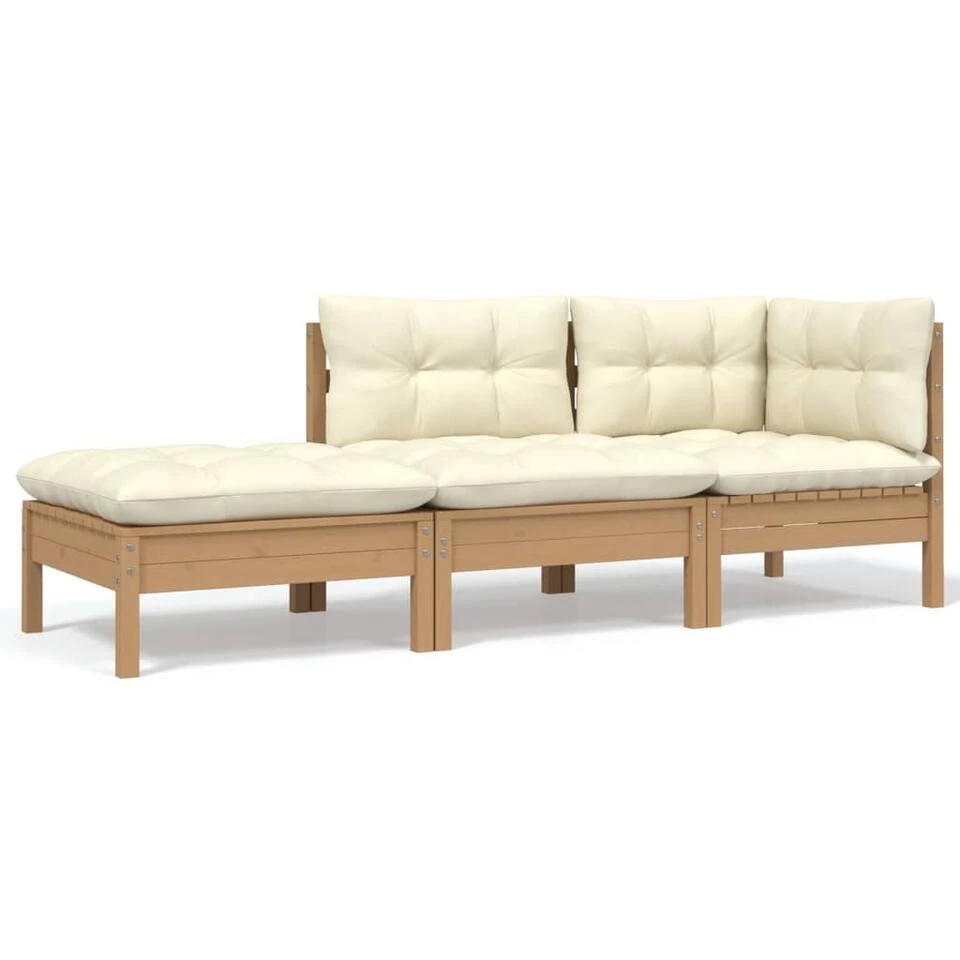VidaXL 3-delige Loungeset Met Crèmekleurige Kussens Massief Grenenhout 1 VidaXL 3-delige Loungeset Met Crèmekleurige Kussens Massief Grenenhout