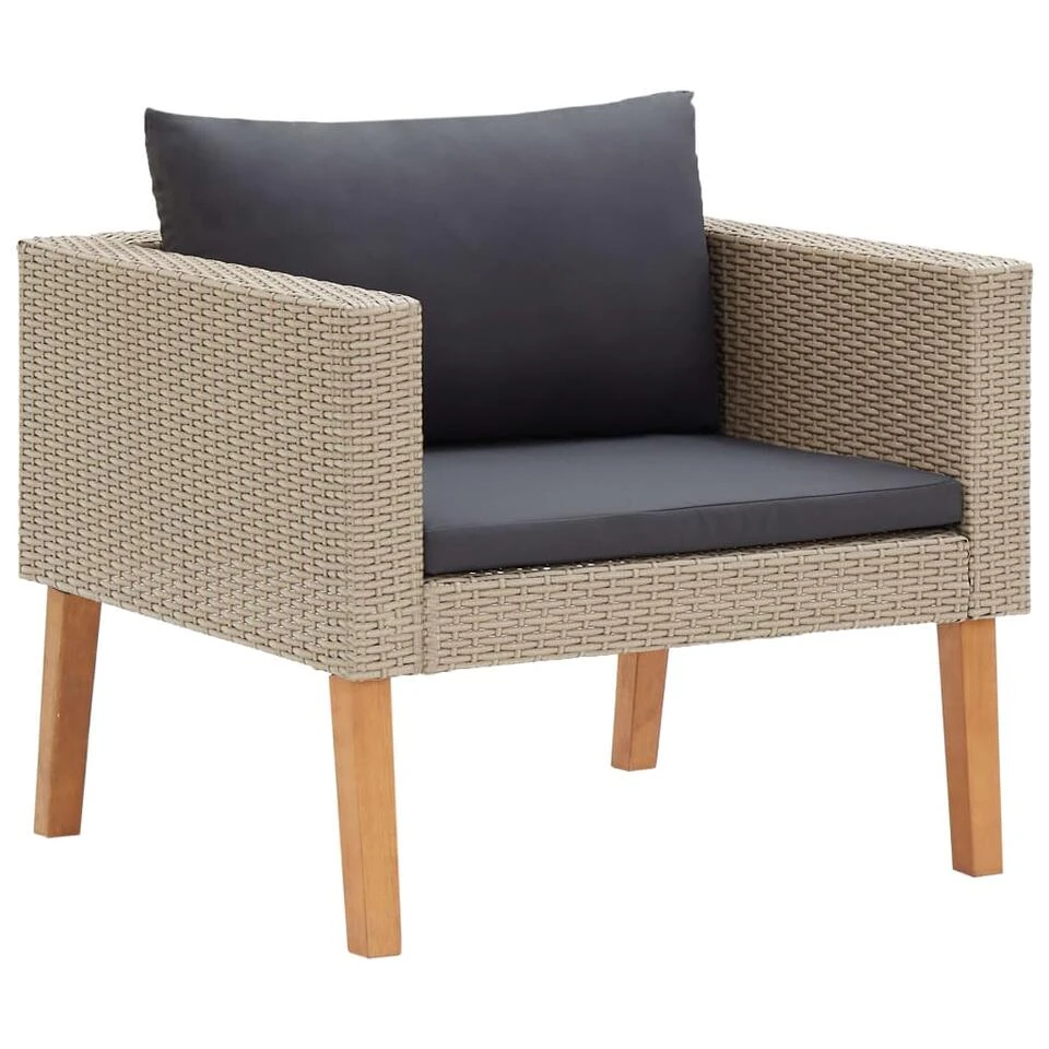 VidaXL Tuinbank Eenzits Met Kussens Poly Rattan Beige 1 VidaXL Tuinbank Eenzits Met Kussens Poly Rattan Beige
