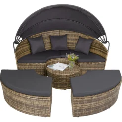 Tectake - Zonne-eiland Santorini - Ligbed - Wicker - Natuurkleur -Aerocover Verkoop 2024 1000077853 0102