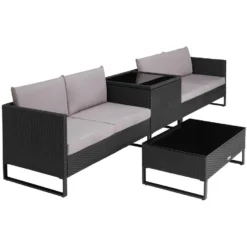Tectake - Wicker Loungeset - Ostuni Zwart -Aerocover Verkoop 2024 1000077862 0103