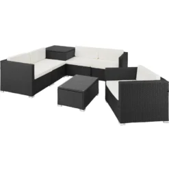 Tectake - Loungeset Pisa Met Opbergbox Kussens - Wicker - Zwart