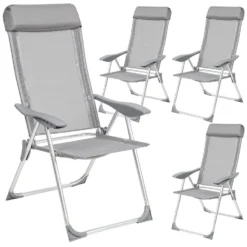 Tectake - Kampeerstoelen - Campingstoel - Tuinstoel - Set Van 4 - Grijs