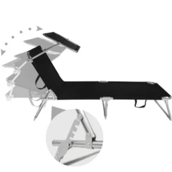 Tectake - 2 Ligbedden Met Zonnedak Ligstoelen Zwart -Aerocover Verkoop 2024 1000082529 0102