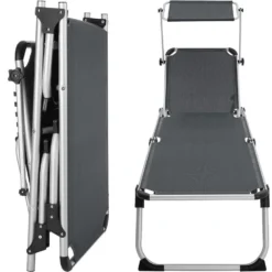 Tectake - Ligbed Zonnestoel Aurelie - Grijs -Aerocover Verkoop 2024 1000083097 0103