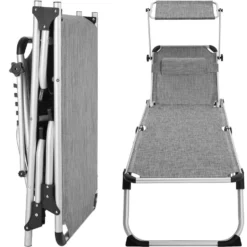 Tectake - Ligbed Zonnestoel Aurelie - Grijs Gemeleerd -Aerocover Verkoop 2024 1000083100 0103