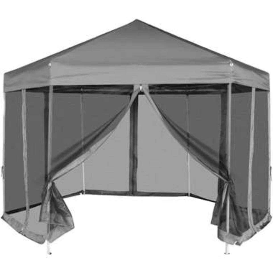 VidaXL Partytent Pop-up Zeshoekig Met 6 Zijwanden 3,6x3,1 M Grijs 1 VidaXL Partytent Pop-up Zeshoekig Met 6 Zijwanden 3,6x3,1 M Grijs