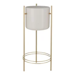 Mica Decorations Sverre Bloempot Op Standaard Wit, Goud