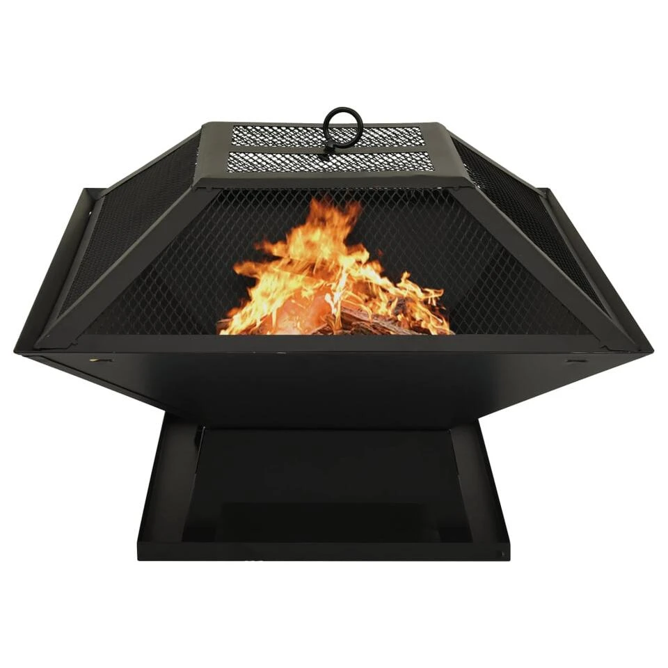 VidaXL Vuurschaal En Barbecue 2-in-1 Met Pook 46,5x46,5x37 Cm Staal 2 VidaXL Vuurschaal En Barbecue 2-in-1 Met Pook 46,5x46,5x37 Cm Staal - Afbeelding 2