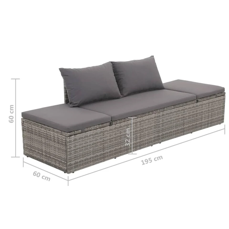 VidaXL Tuinbed 195x60 Cm Poly Rattan Grijs 4 VidaXL Tuinbed 195x60 Cm Poly Rattan Grijs - Afbeelding 4
