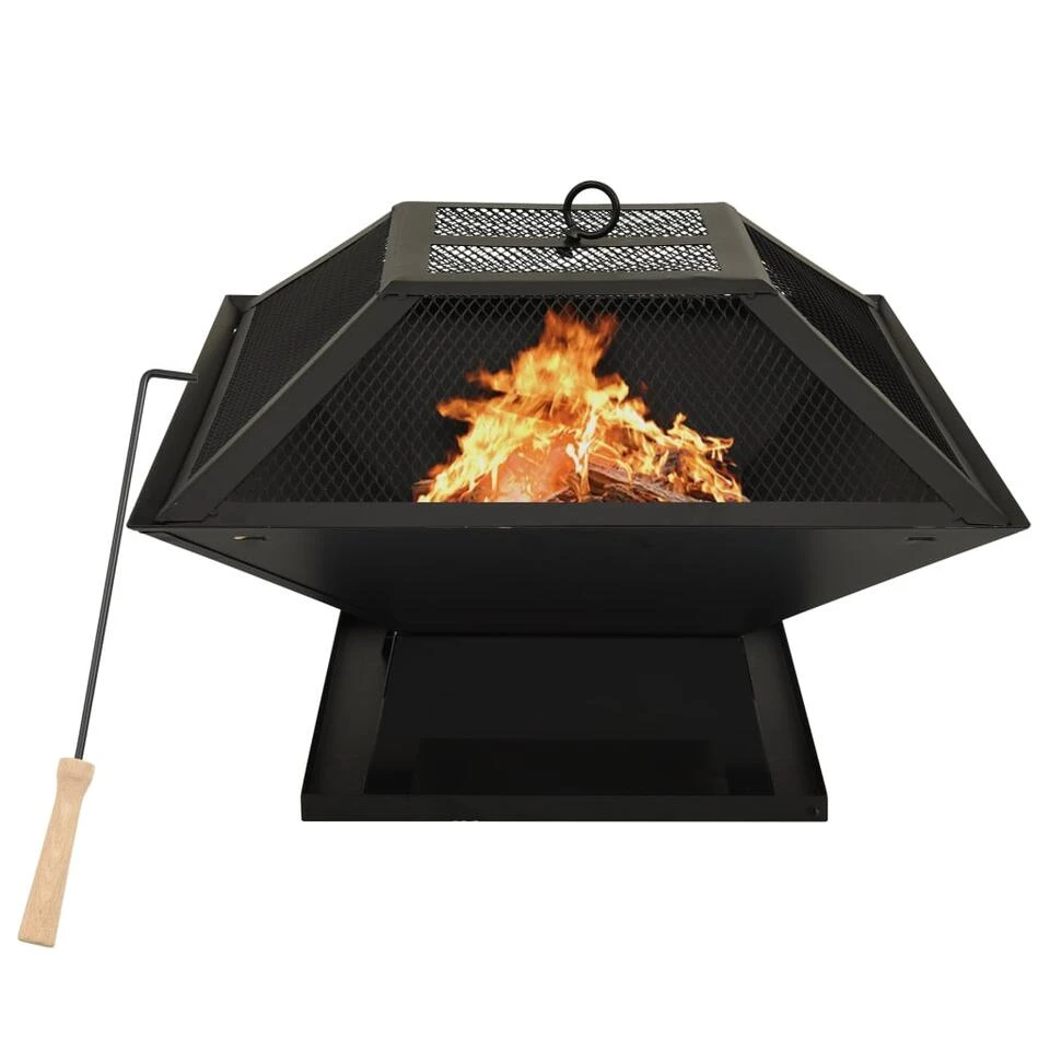 VidaXL Vuurschaal En Barbecue 2-in-1 Met Pook 46,5x46,5x37 Cm Staal 4 VidaXL Vuurschaal En Barbecue 2-in-1 Met Pook 46,5x46,5x37 Cm Staal - Afbeelding 4