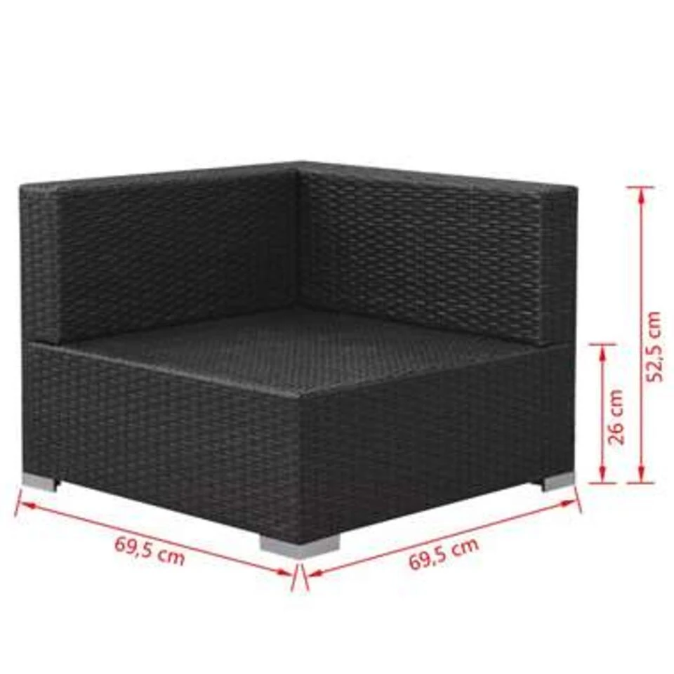 VidaXL 3-delige Loungeset Met Kussens Poly Rattan Zwart 4 VidaXL 3-delige Loungeset Met Kussens Poly Rattan Zwart - Afbeelding 4
