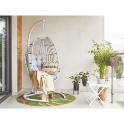 Beliani Hangstoel SESIA - Grijs Polyester, Pe Rotan -Aerocover Verkoop 2024 b9fb2f8e1061462b9a54556fdf8e9f7e