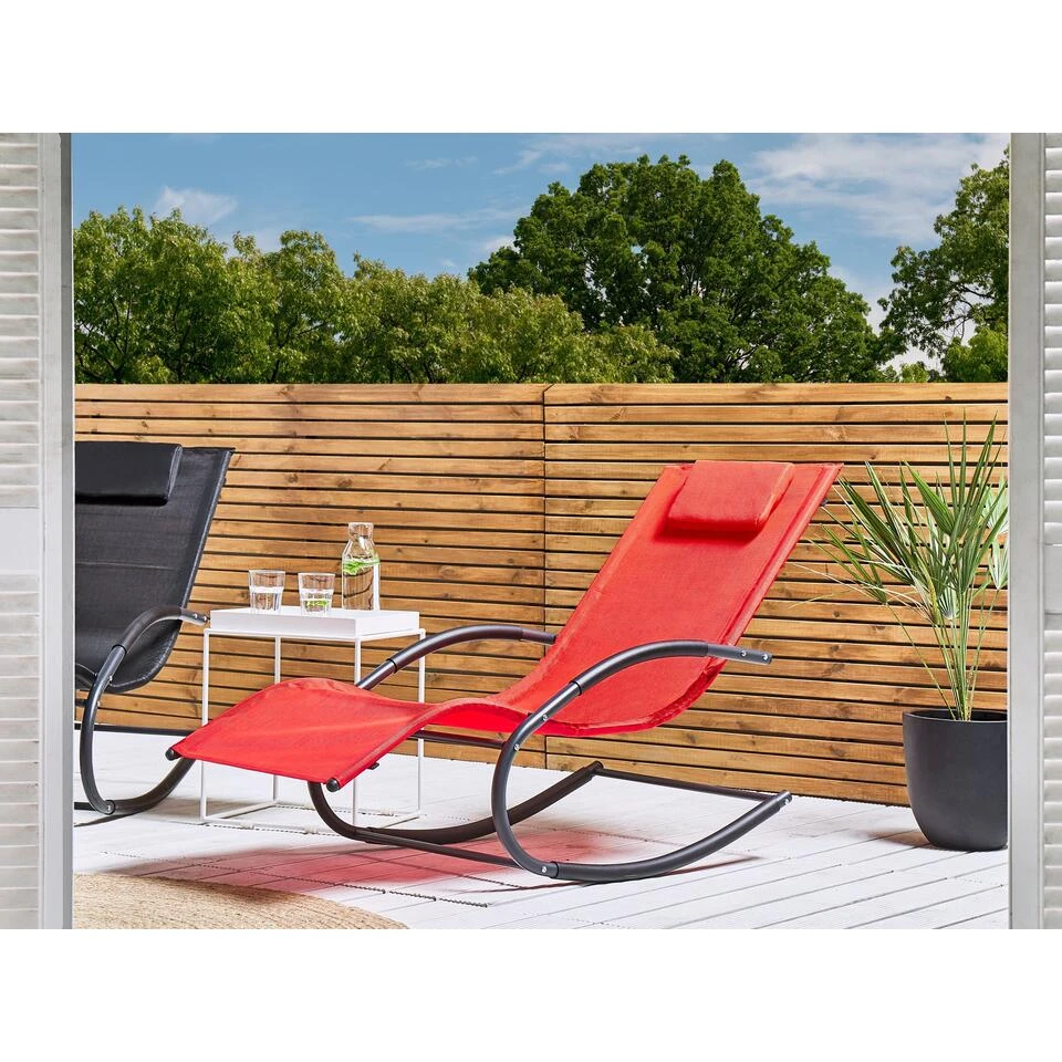 Beliani Tuinligstoel CARANO II - Rood Staal, Textiel 2 Beliani Tuinligstoel CARANO II - Rood Staal, Textiel - Afbeelding 2