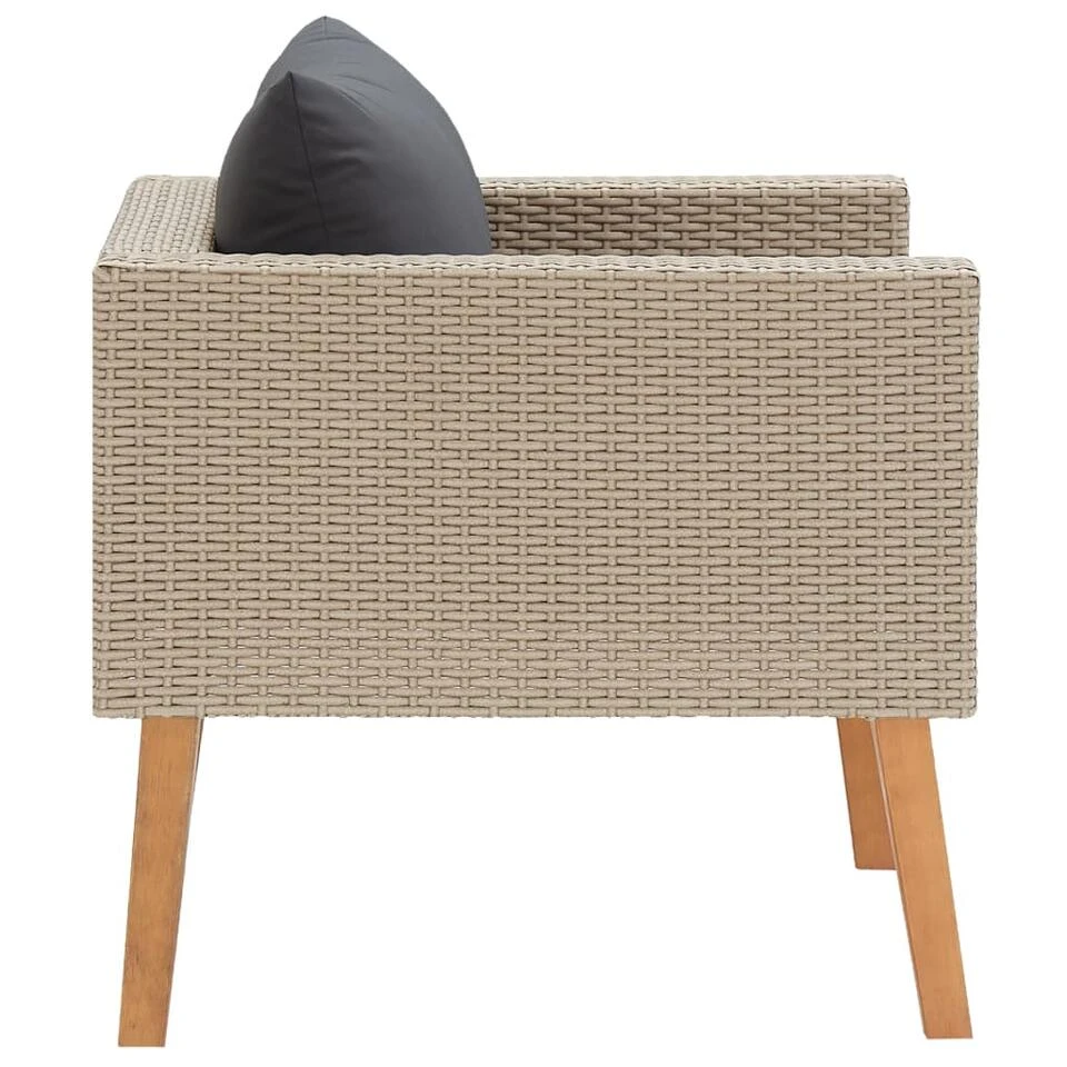 VidaXL Tuinbank Eenzits Met Kussens Poly Rattan Beige 2 VidaXL Tuinbank Eenzits Met Kussens Poly Rattan Beige - Afbeelding 2